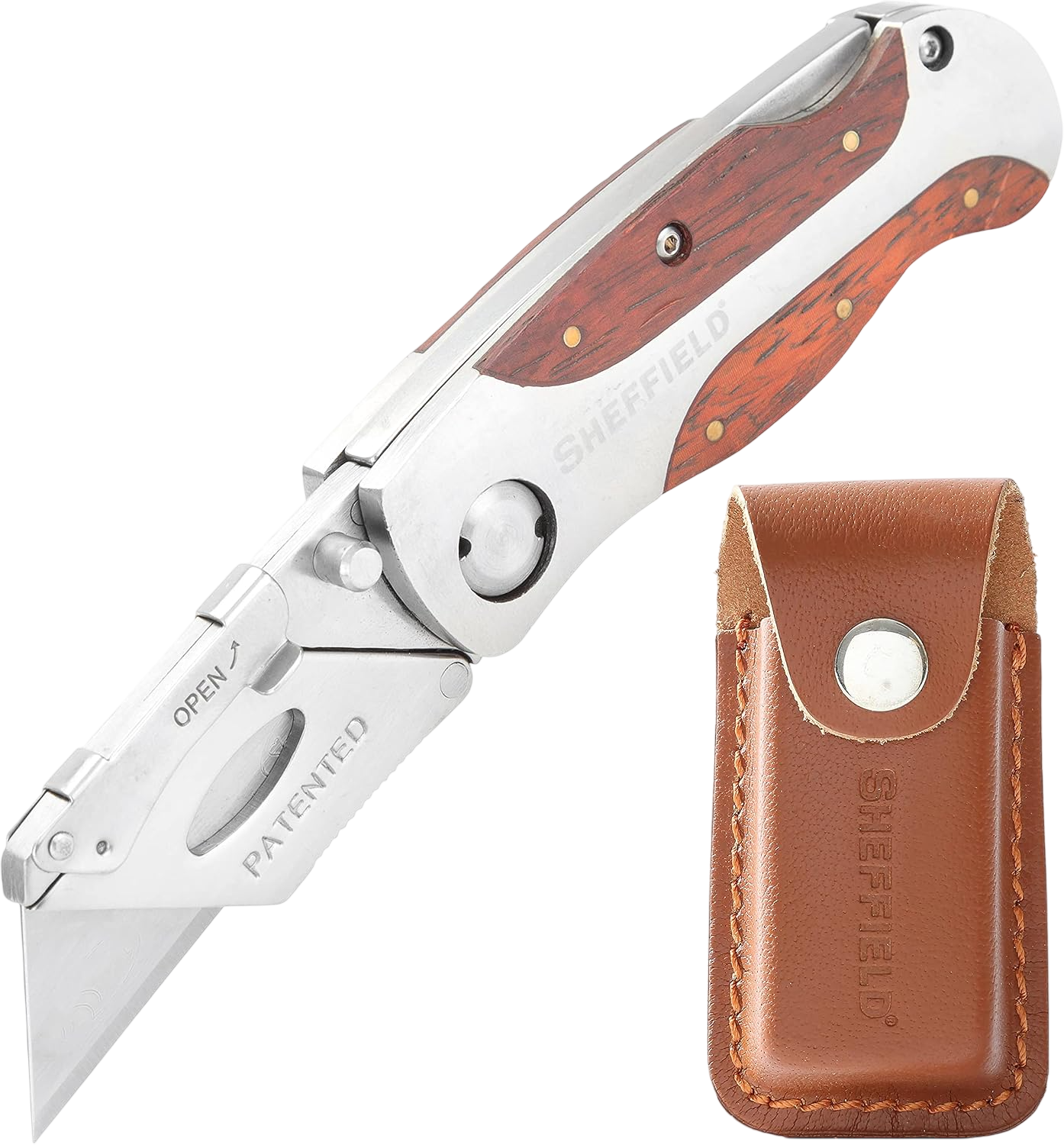 12818 Folding Utility Knife with Hardwood Handle by Sheffield Multi Tool